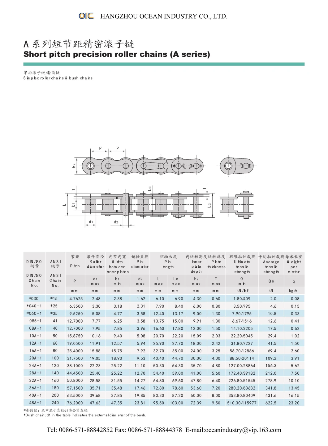 Stainless Steel Short Pitch Conveyor Chain with Extended Pin Short Pitch Precision Roller Chain (A series) Transmission Parts