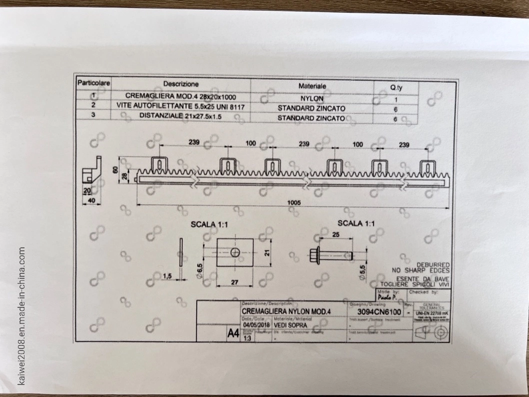 M4 12*30*1005 Gear Rack for Sliding Door or Automatic Gate